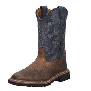Dan Post - Kids Rust and Blue Square Toe Boots, size 5 US kids, color brown/blue